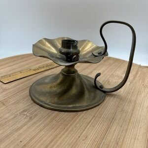 Vintage Solid Brass Chamberstick Candle Holder 5" Staging Cottage Core Shelfie